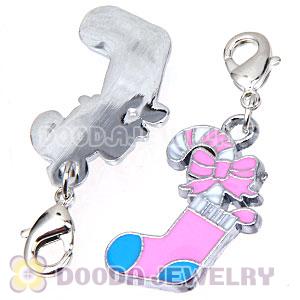 Platinum Plated Enamel European Jewelry Christmas Stockings Charms Wholesale