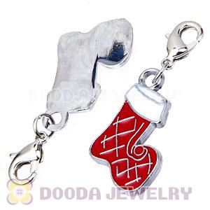 Platinum Plated Enamel European Jewelry Christmas Socks Stockings Charms Wholesale