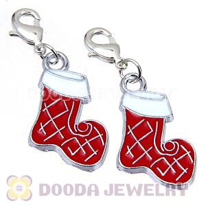 Platinum Plated Enamel European Jewelry Christmas Socks Stockings Charms Wholesale