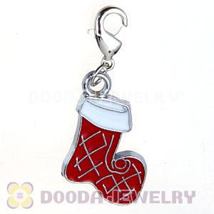 Platinum Plated Enamel European Jewelry Christmas Socks Stockings Charms Wholesale