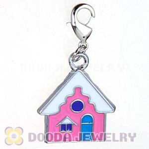Platinum Plated Enamel European Christmas House Dangle Charms Wholesale