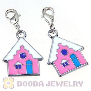 Platinum Plated Enamel European Christmas House Dangle Charms Wholesale