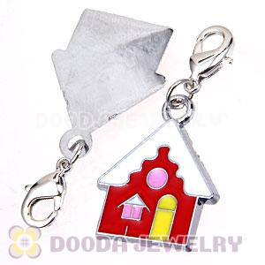 Platinum Plated Enamel European Christmas House Dangle Charms Wholesale