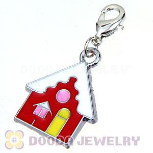 Platinum Plated Enamel European Christmas House Dangle Charms Wholesale