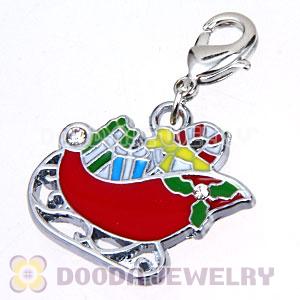 Platinum Plated Enamel European Jewelry Santa Sleigh Charms Wholesale