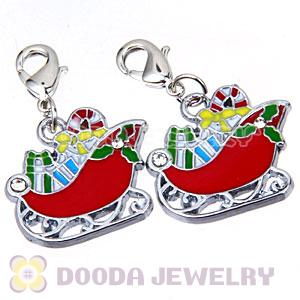 Platinum Plated Enamel European Jewelry Santa Sleigh Charms Wholesale