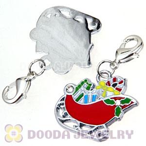 Platinum Plated Enamel European Jewelry Santa Sleigh Charms Wholesale