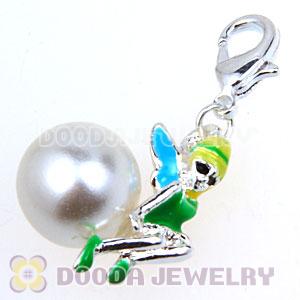 Fashion Tscharm Jewelry Silver Plated Alloy Enamel Fairy Charms With Pearl
