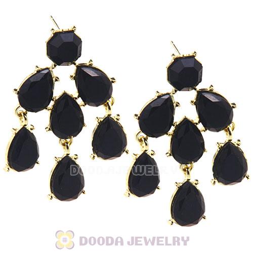 Fashion Gold Plated Drop Black Resin Chandelier Earrings Wholesale