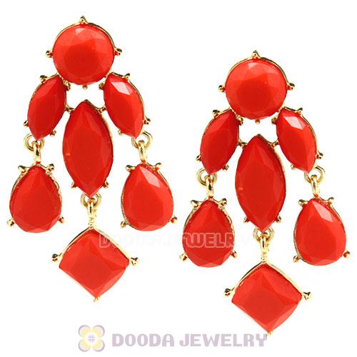 Fashion Gold Plated Drop Orange Resin Chandelier Faceted Cascade Earrings Wholesale