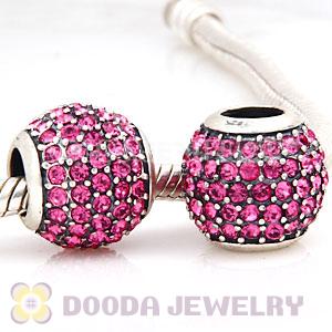 European Sterling Silver Rose Pave Lights With Rose Austrian Crystal Charm
