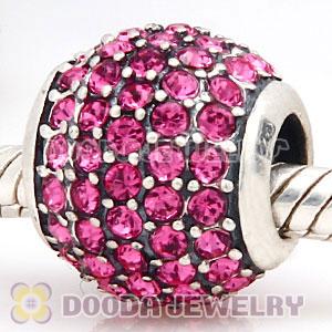 European Sterling Silver Rose Pave Lights With Rose Austrian Crystal Charm