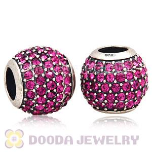 European Sterling Silver Fuchsia Pave Lights With Fuchsia Austrian Crystal Charm