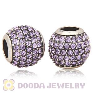 European Sterling Silver Violet Pave Lights With Violet Austrian Crystal Charm