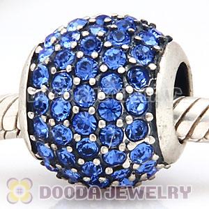 European Sterling Silver Sapphire Pave Lights With Sapphire Austrian Crystal Charm