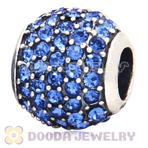 European Sterling Silver Sapphire Pave Lights With Sapphire Austrian Crystal Charm