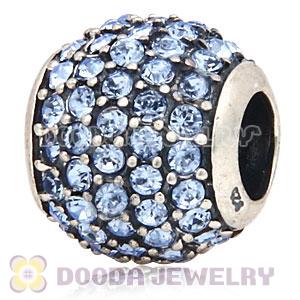 European Sterling Silver Light Sapphire Pave Lights With Light Sapphire Austrian Crystal Charm
