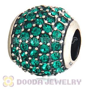 European Sterling Silver Emerald Pave Lights With Emerald Austrian Crystal Charm