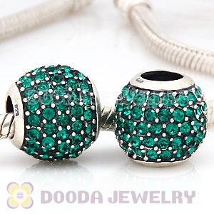 European Sterling Silver Emerald Pave Lights With Emerald Austrian Crystal Charm