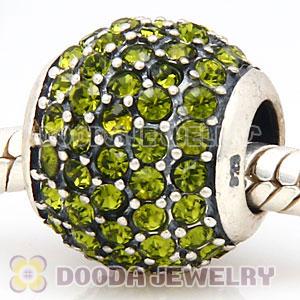 European Sterling Silver Olivine Pave Lights With Olivine Austrian Crystal Charm