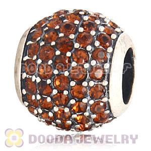 European Sterling Silver Smoked Topaz Pave Lights With Smoked Topaz Austrian Crystal Charm