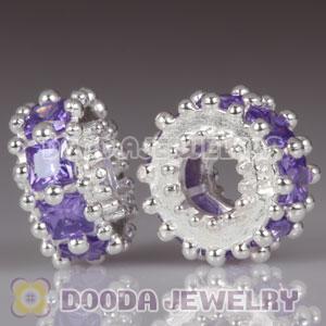925 Sterling Silver European Beads with Purple Stone