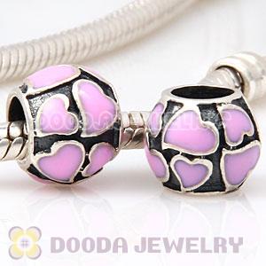 925 Sterling Silver European Style Enamel Pink Hearts Charm