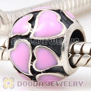 925 Sterling Silver European Style Enamel Pink Hearts Charm