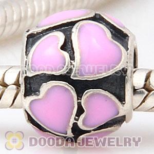 925 Sterling Silver European Style Enamel Pink Hearts Charm