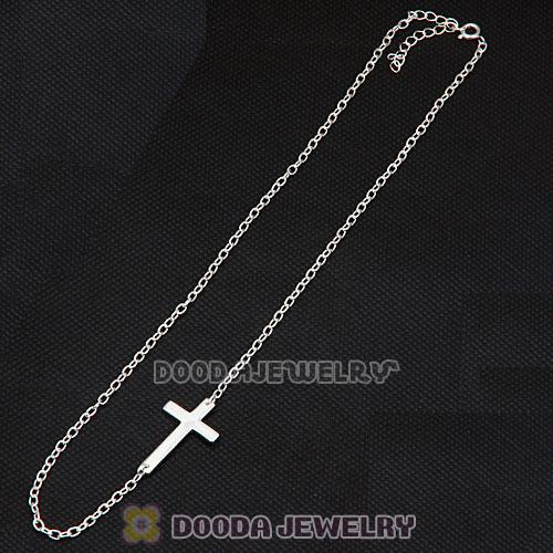 925 Sterling Silver Fashion Sideways Cross Necklace Wholesale 