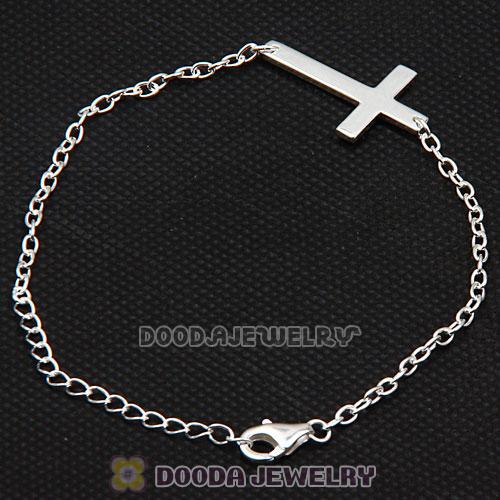 925 Sterling Silver Fashion Sideways Cross Bracelet Wholesale 