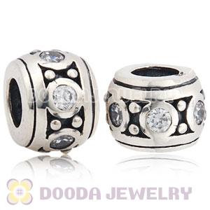 Solid Sterling Silver European Style Beads with Clear Stone