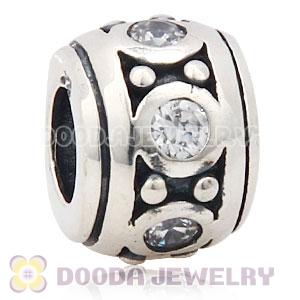 Solid Sterling Silver European Style Beads with Clear Stone