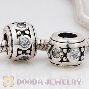 Solid Sterling Silver European Style Beads with Clear Stone
