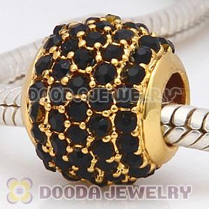 24 Karat Gold European Black Pave Lights Charm With Black Crystal