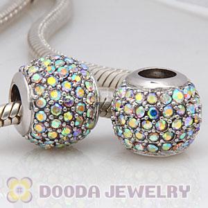 Platinum Plated European Clear Pave Lights Charm With Clear Crystal AB