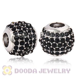 Platinum Plated European Jet Pave Lights Charm With Jet Crystal