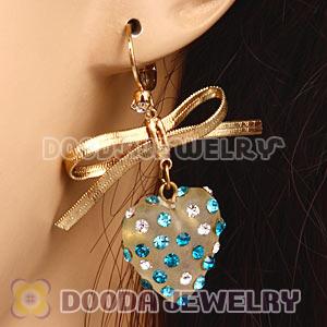 Fashion Gold Plated Bowknot Crystal Heart Earrings Wholesale