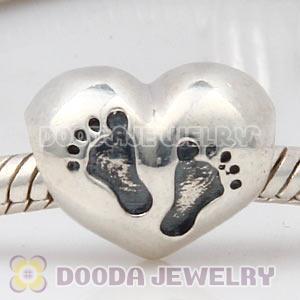 Antique Sterling Silver European Baby Footprint Heart Charm Bead Wholesale