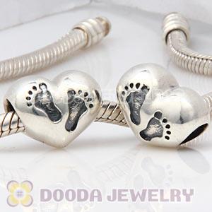 Antique Sterling Silver European Baby Footprint Heart Charm Bead Wholesale