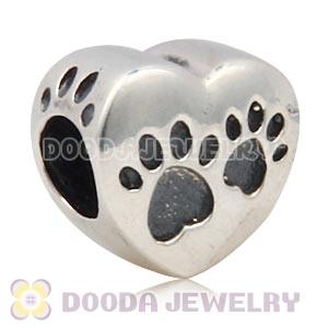 Antique Sterling Silver European Heart Footprint Paws Charm Wholesale