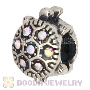 925 Sterling Silver European Turtle Charm Bead With Pave Crystal AB Austrian Crystal
