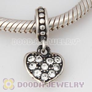 Sterling Silver European Clear Pave Heart Dangle With Clear Austrian Crystal