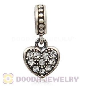 Sterling Silver European Clear Pave Heart Dangle With Clear Austrian Crystal