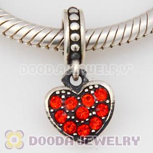 Sterling Silver European Hyacinth Pave Heart Dangle With Hyacinth Austrian Crystal