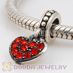 Sterling Silver European Hyacinth Pave Heart Dangle With Hyacinth Austrian Crystal