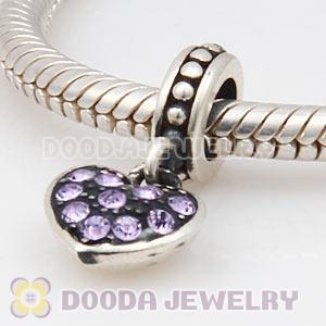Sterling Silver European Violet Pave Heart Dangle With Violet Austrian Crystal