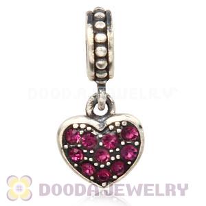 Sterling Silver European Amethyst Pave Heart Dangle With Amethyst Austrian Crystal