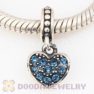 Sterling Silver European Montana Pave Heart Dangle With Montana Austrian Crystal