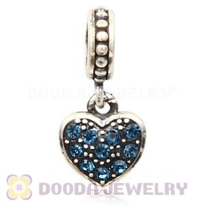 Sterling Silver European Montana Pave Heart Dangle With Montana Austrian Crystal